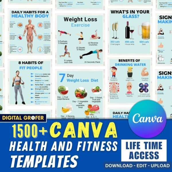 1500 Health and Fitness Canva Infographics Bundle