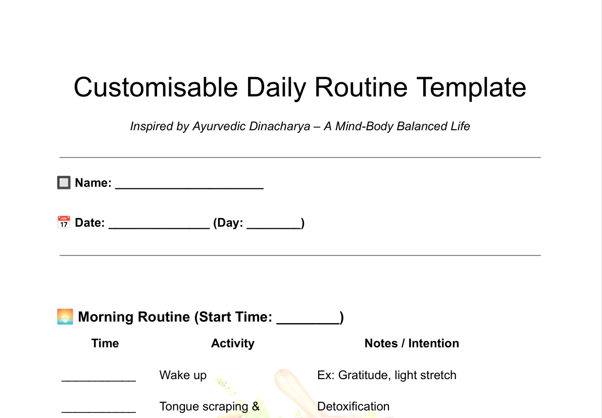 Customisable Daily Routine Template