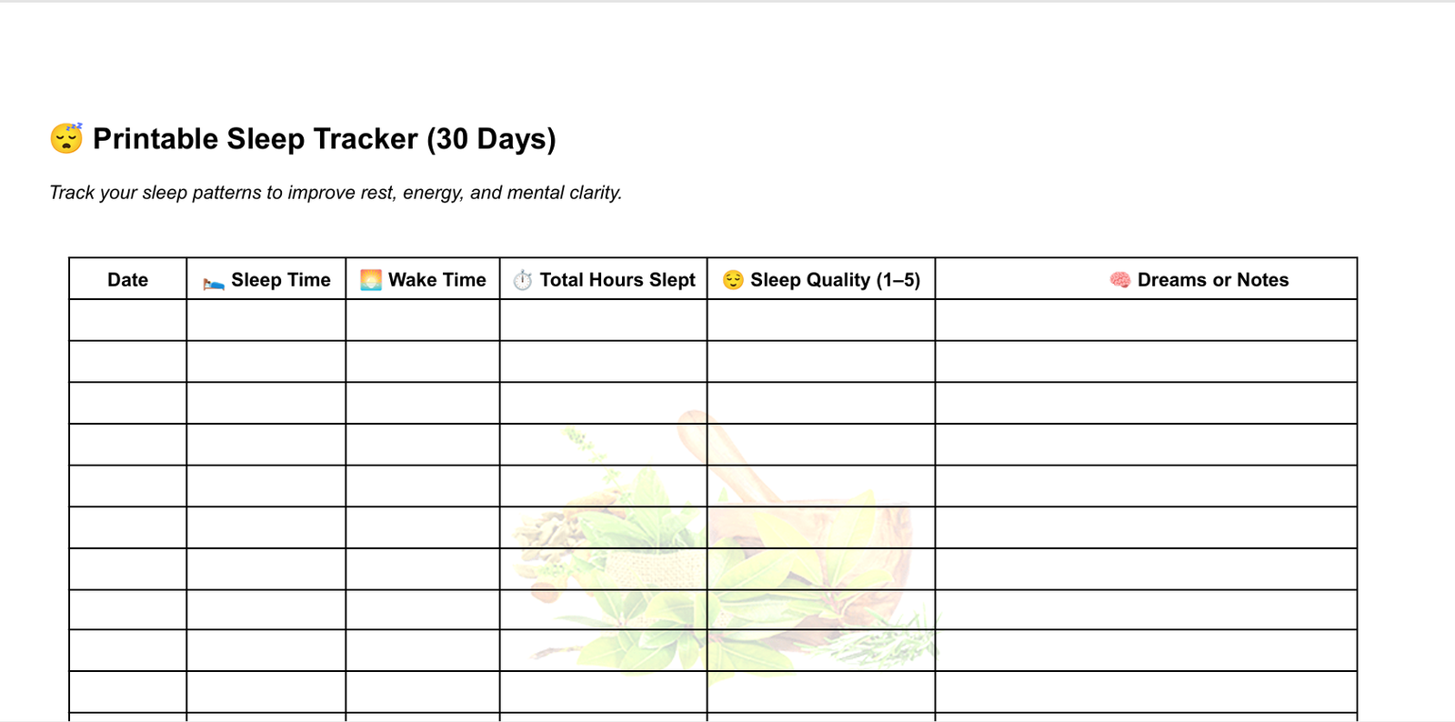 Printable Sleep Tracker (30 Days)