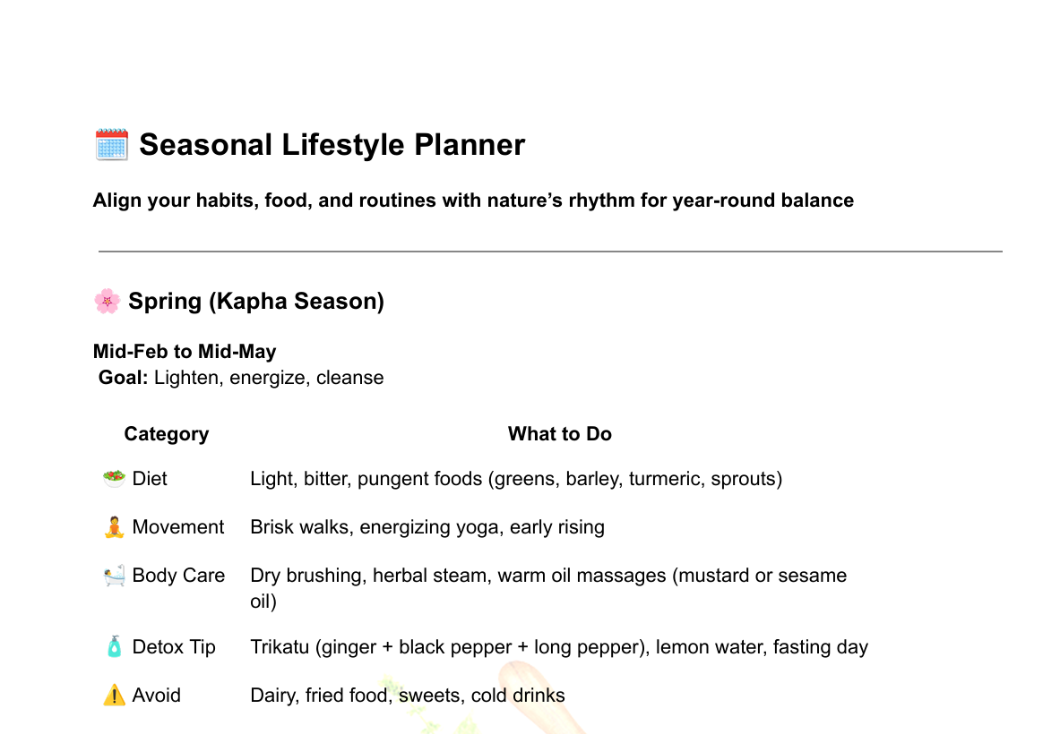 Seasonal Lifestyle Planner