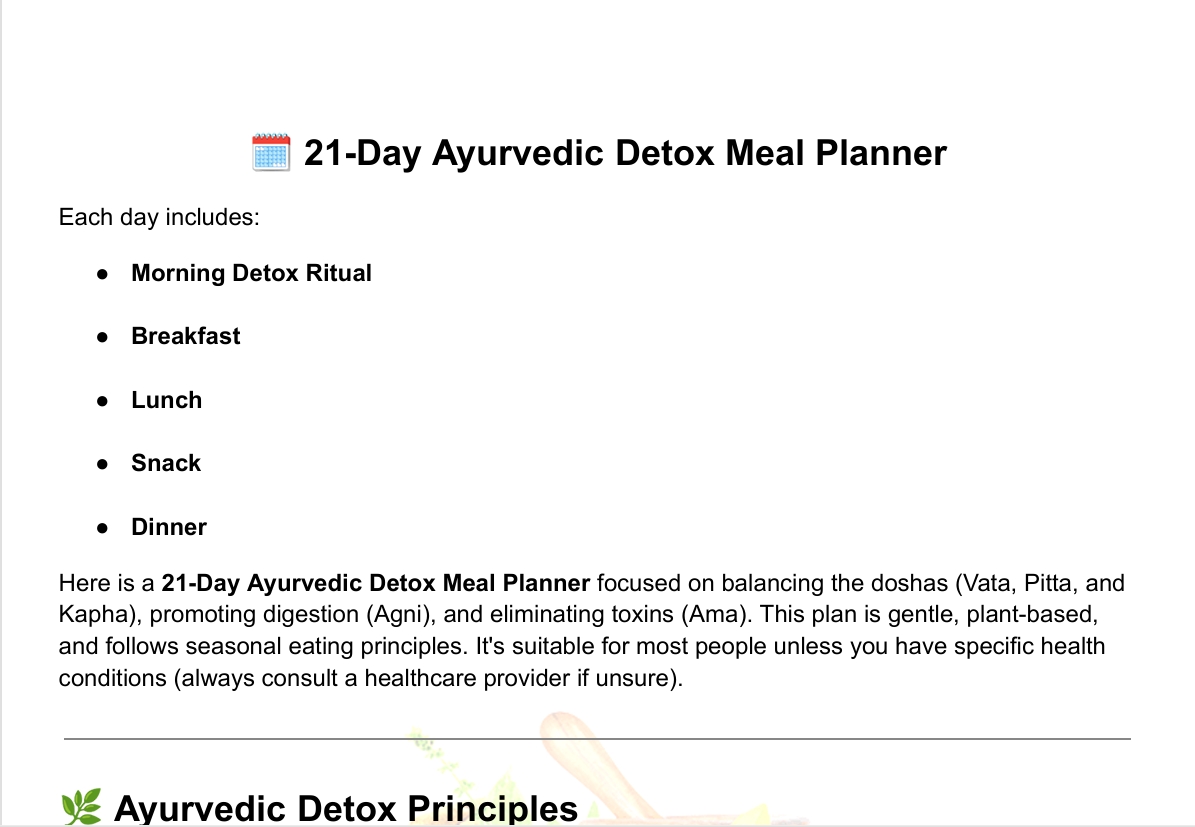 Ayurvedic Detox Day Daily Tracker
