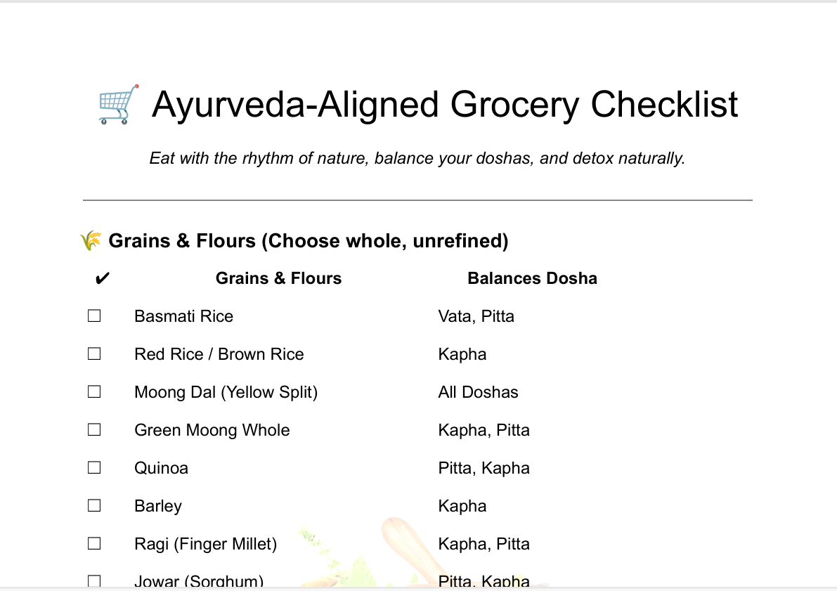 Ayurveda-Aligned Grocery Checklist